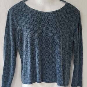 Time and Tru Long Sleeve  Scoop Neck Blue Floral Pattern Cotton tshirt W- SZ XL